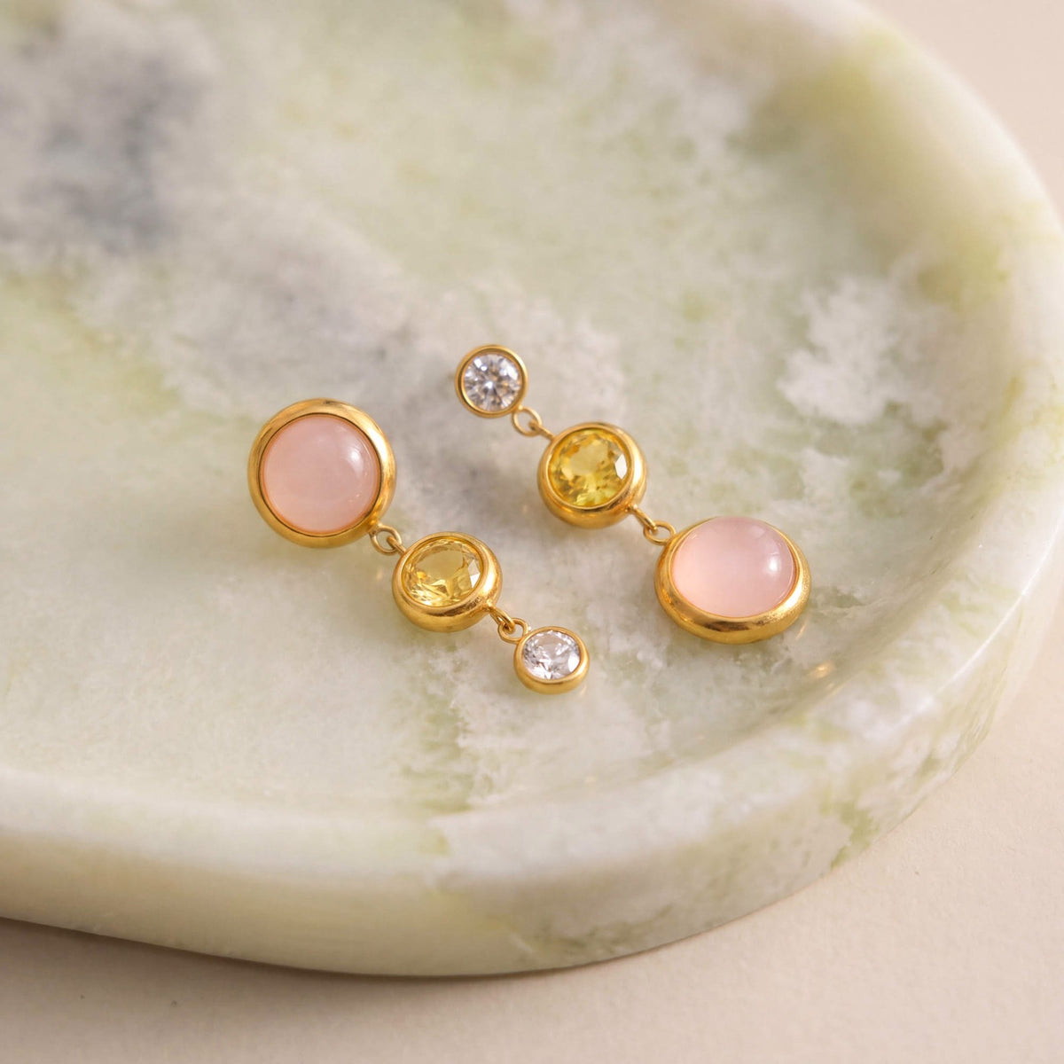 Dainty Pink Stone Drop Earrings