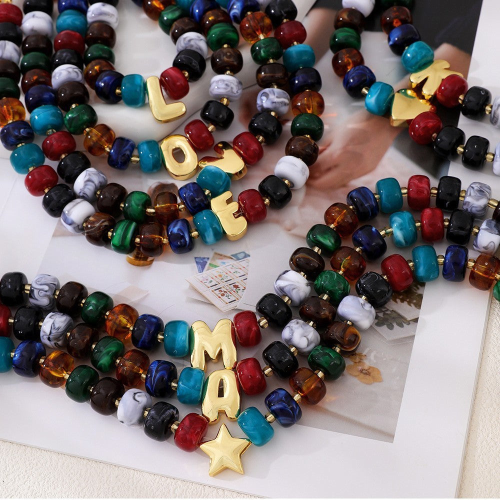 Boho Multi-Strand Resin Letter Necklace