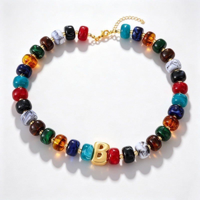 Boho Multi-Strand Resin Letter Necklace