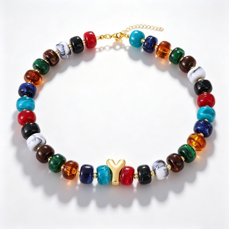 Boho Multi-Strand Resin Letter Necklace