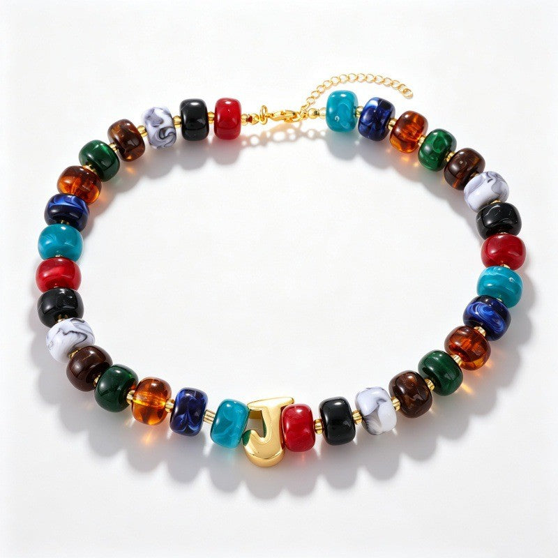 Boho Multi-Strand Resin Letter Necklace