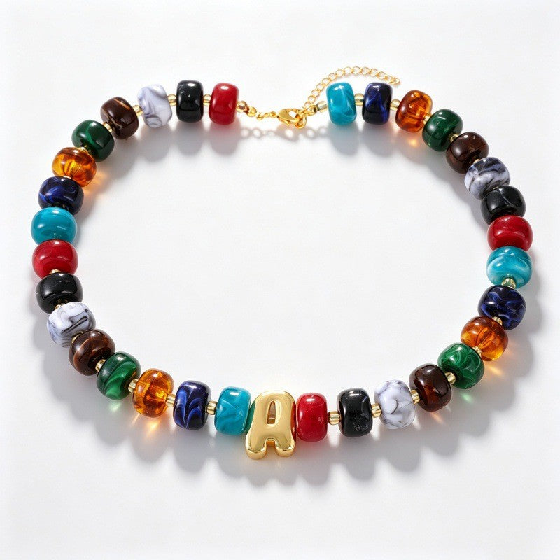 Boho Multi-Strand Resin Letter Necklace