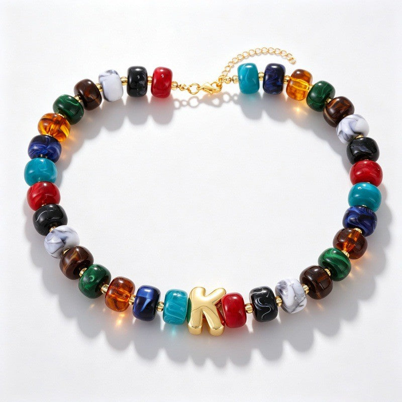 Boho Multi-Strand Resin Letter Necklace