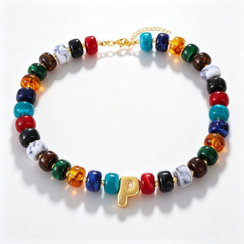 Boho Multi-Strand Resin Letter Necklace