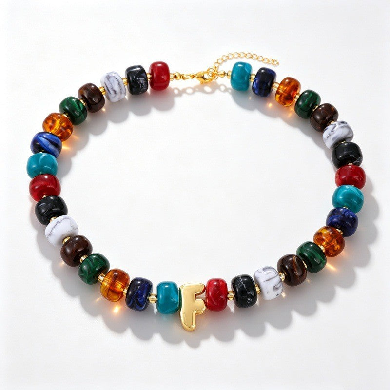 Boho Multi-Strand Resin Letter Necklace