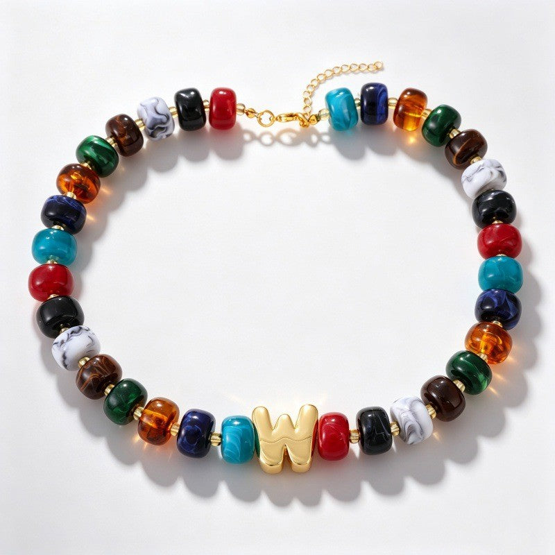 Boho Multi-Strand Resin Letter Necklace