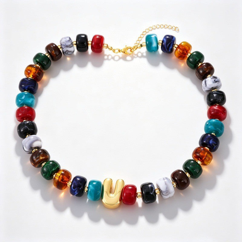 Boho Multi-Strand Resin Letter Necklace