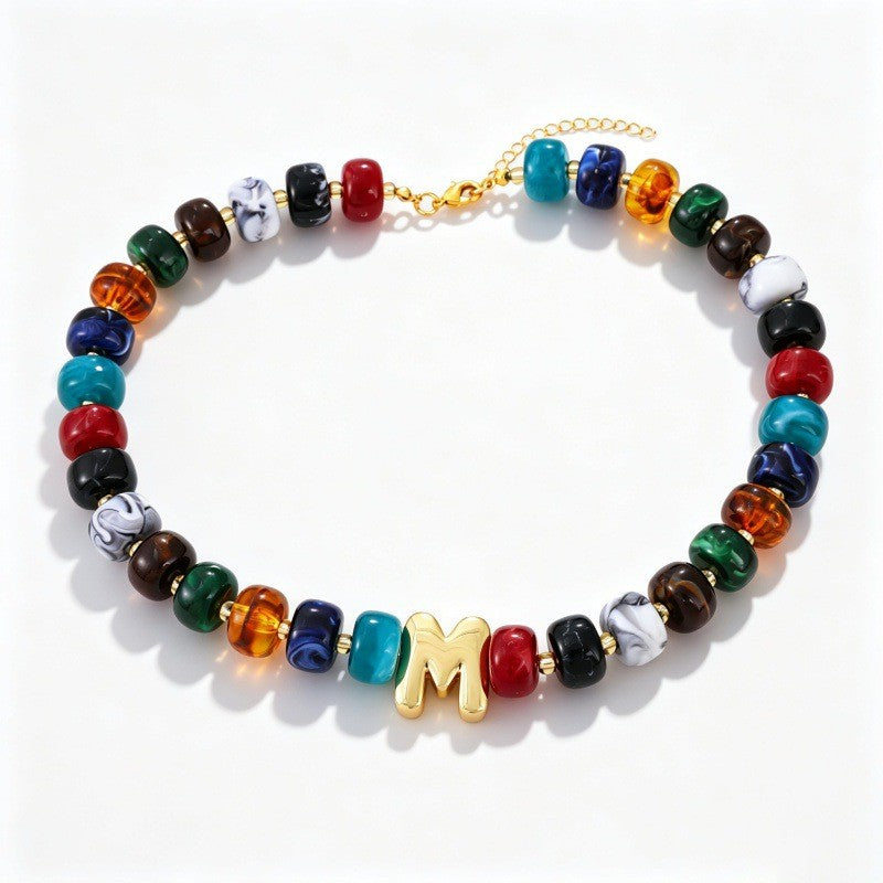 Boho Multi-Strand Resin Letter Necklace