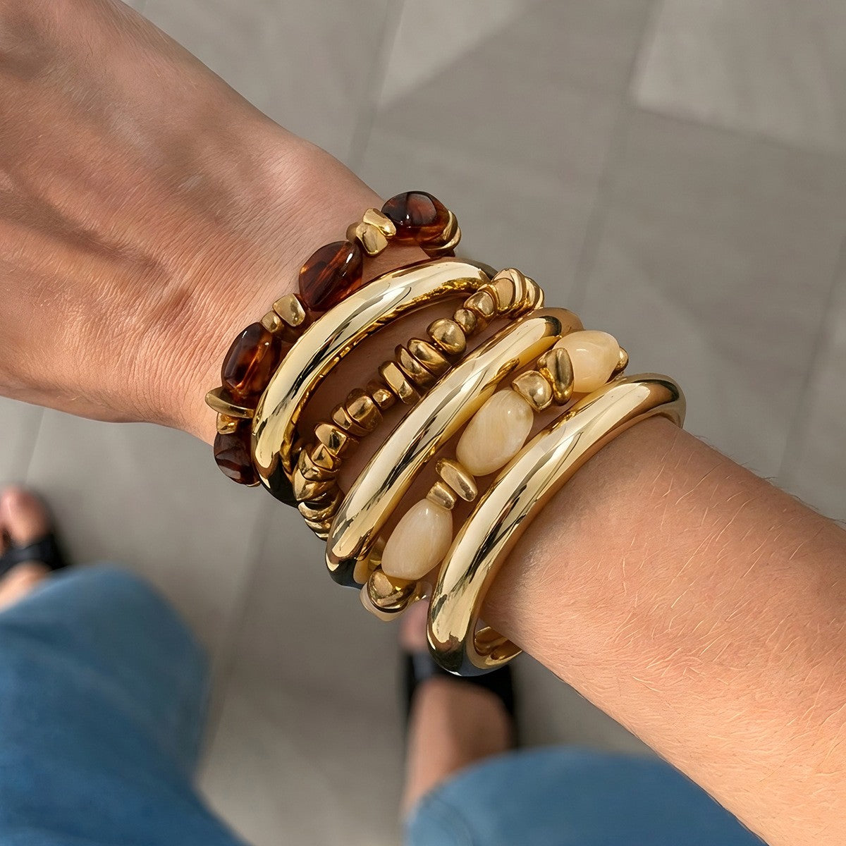 Classy Resin & Polished Bangle Stack Set
