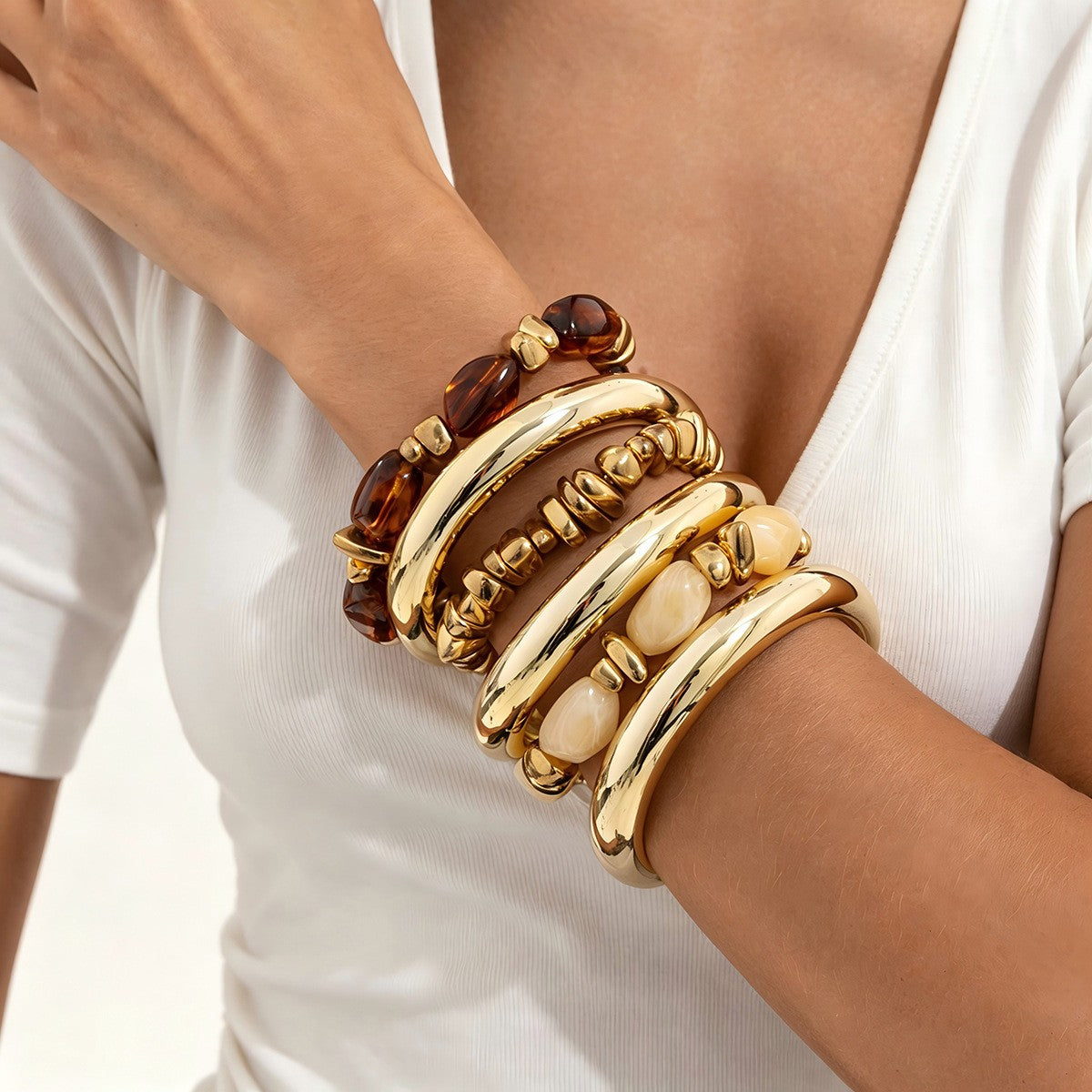 Classy Resin & Polished Bangle Stack Set