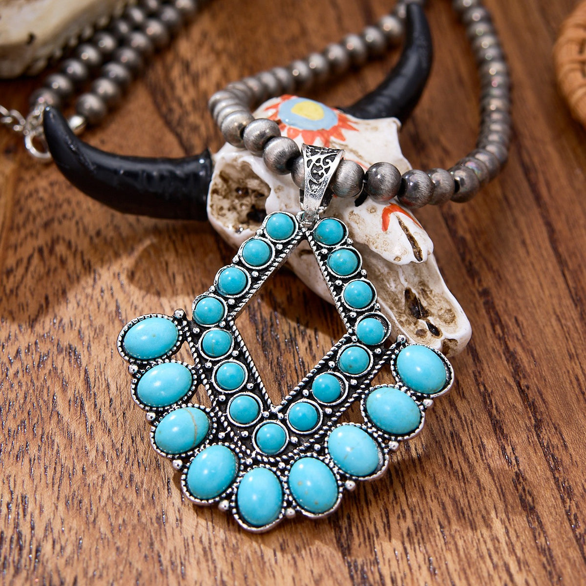 Boho Turquoise Geometric Necklace & Earring Set