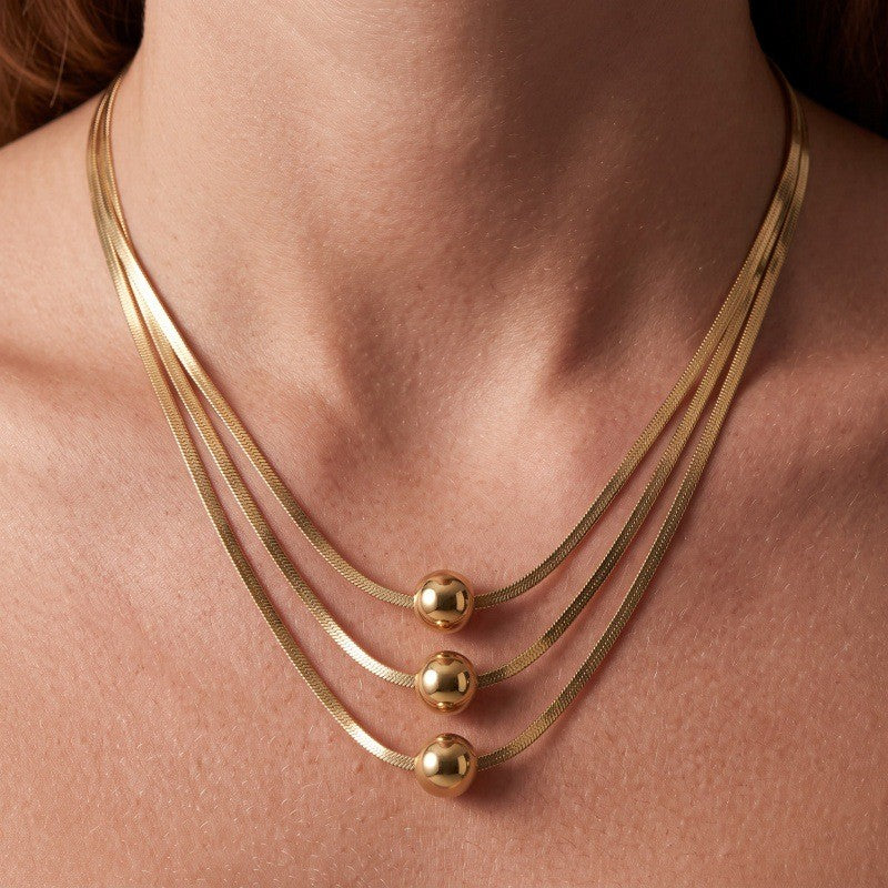 Classy Layered Herringbone Sphere Necklace