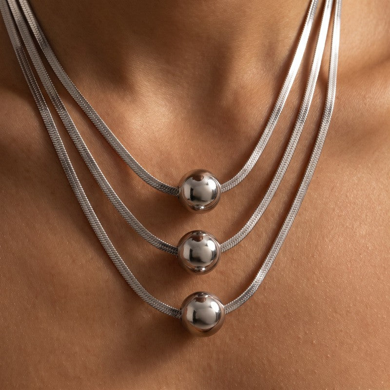 Classy Layered Herringbone Sphere Necklace