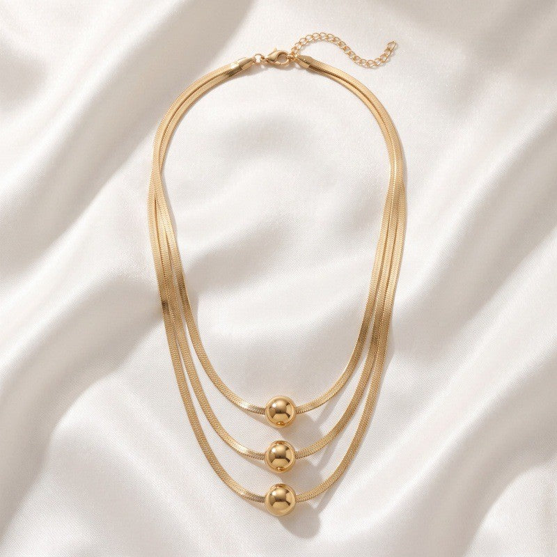 Classy Layered Herringbone Sphere Necklace