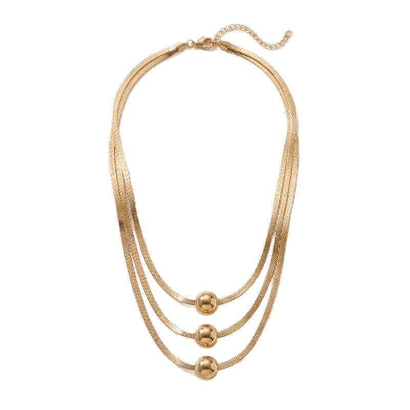 Classy Layered Herringbone Sphere Necklace