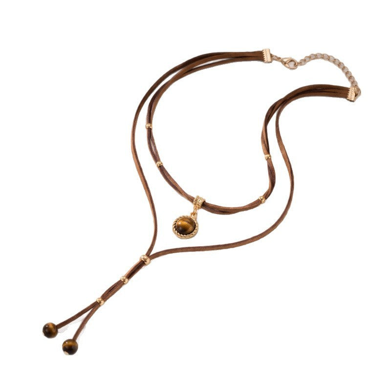 Boho Brown Cord Tiger Eye Y-Necklace