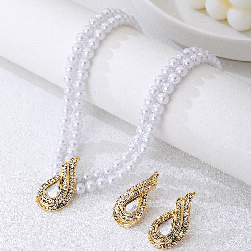 Elegant Faux Pearl Teardrop Necklace & Earring Set