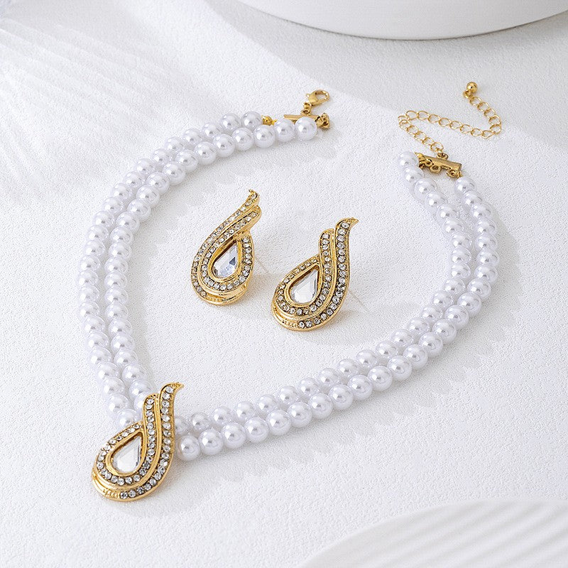 Elegant Faux Pearl Teardrop Necklace & Earring Set