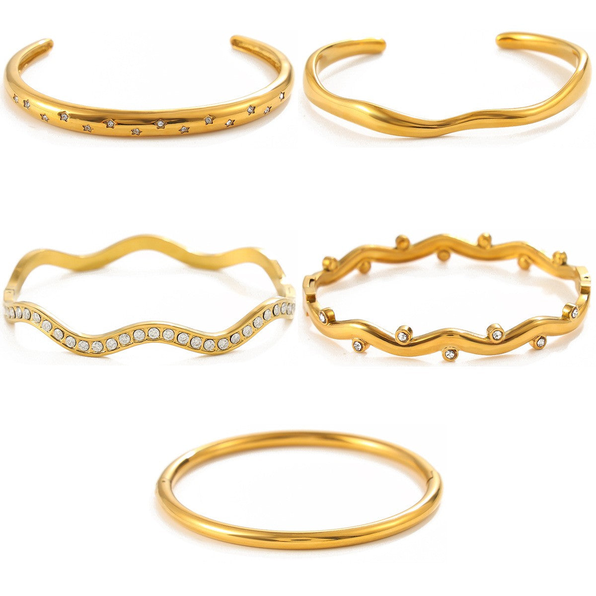 Classy Wavy Rhinestone Open Cuff Bracelet Set
