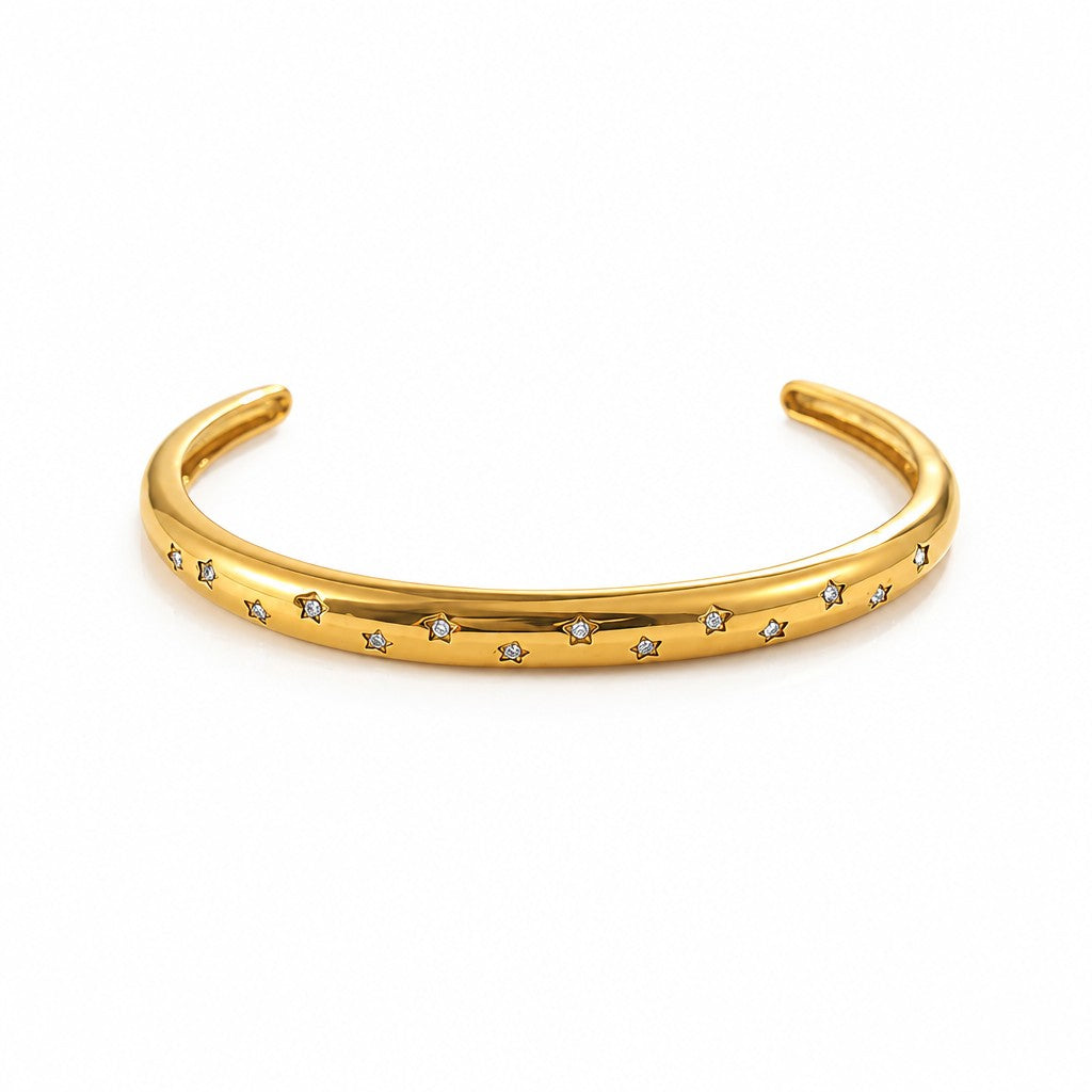 Classy Wavy Rhinestone Open Cuff Bracelet Set