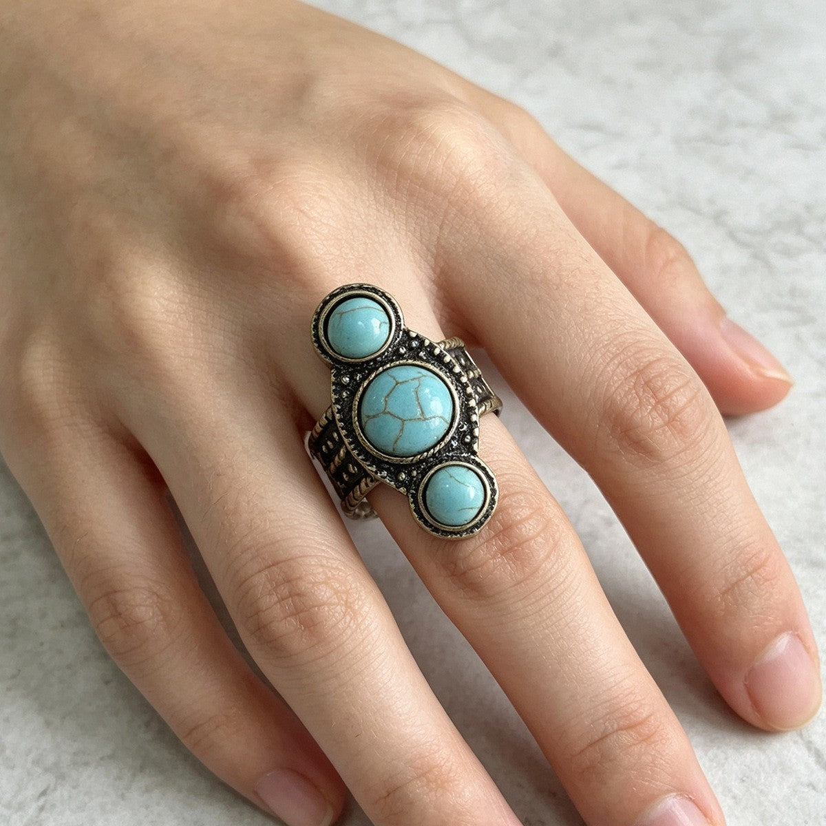 Vintage Boho Turquoise Stretch Ring