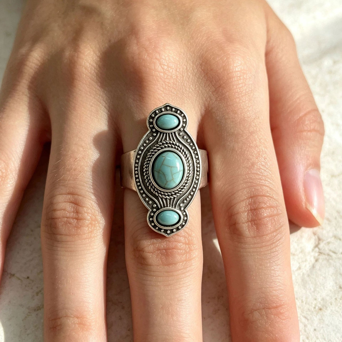 Vintage Boho Turquoise Stretch Ring