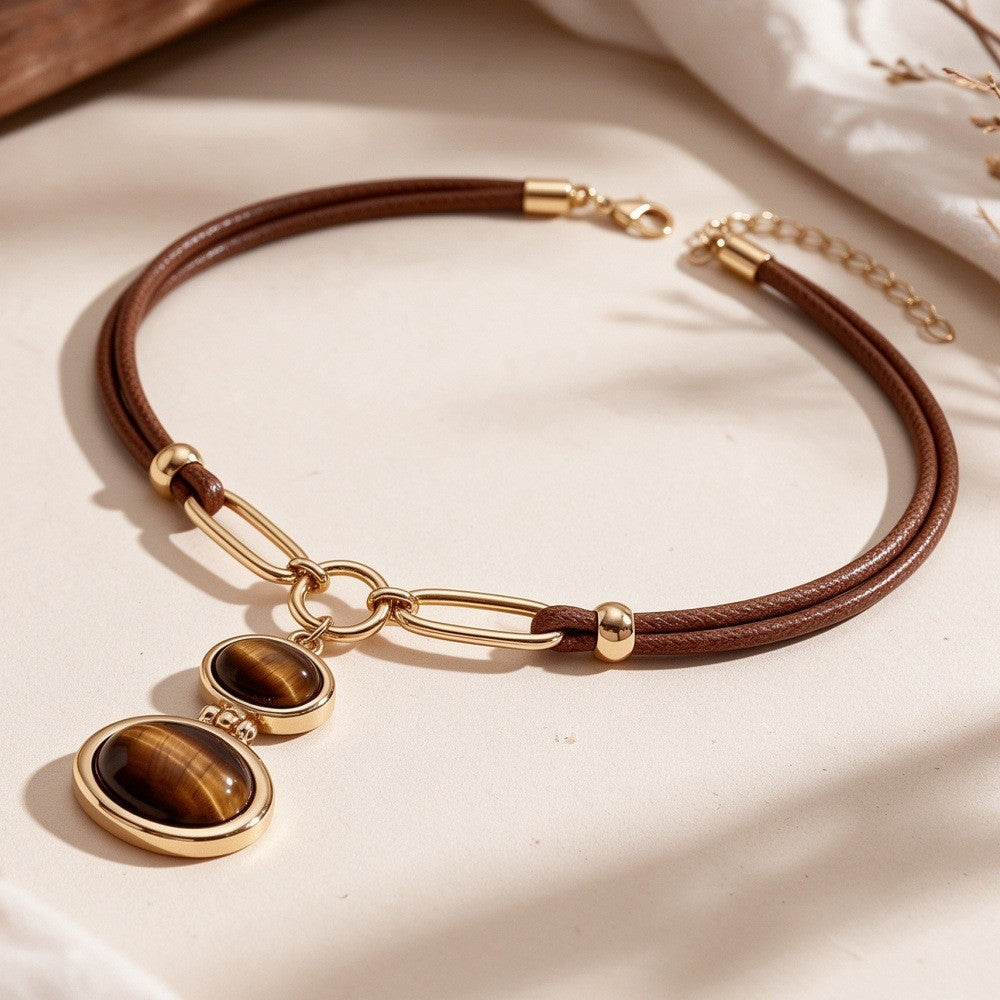 Boho Tiger Eye Double Link Necklace