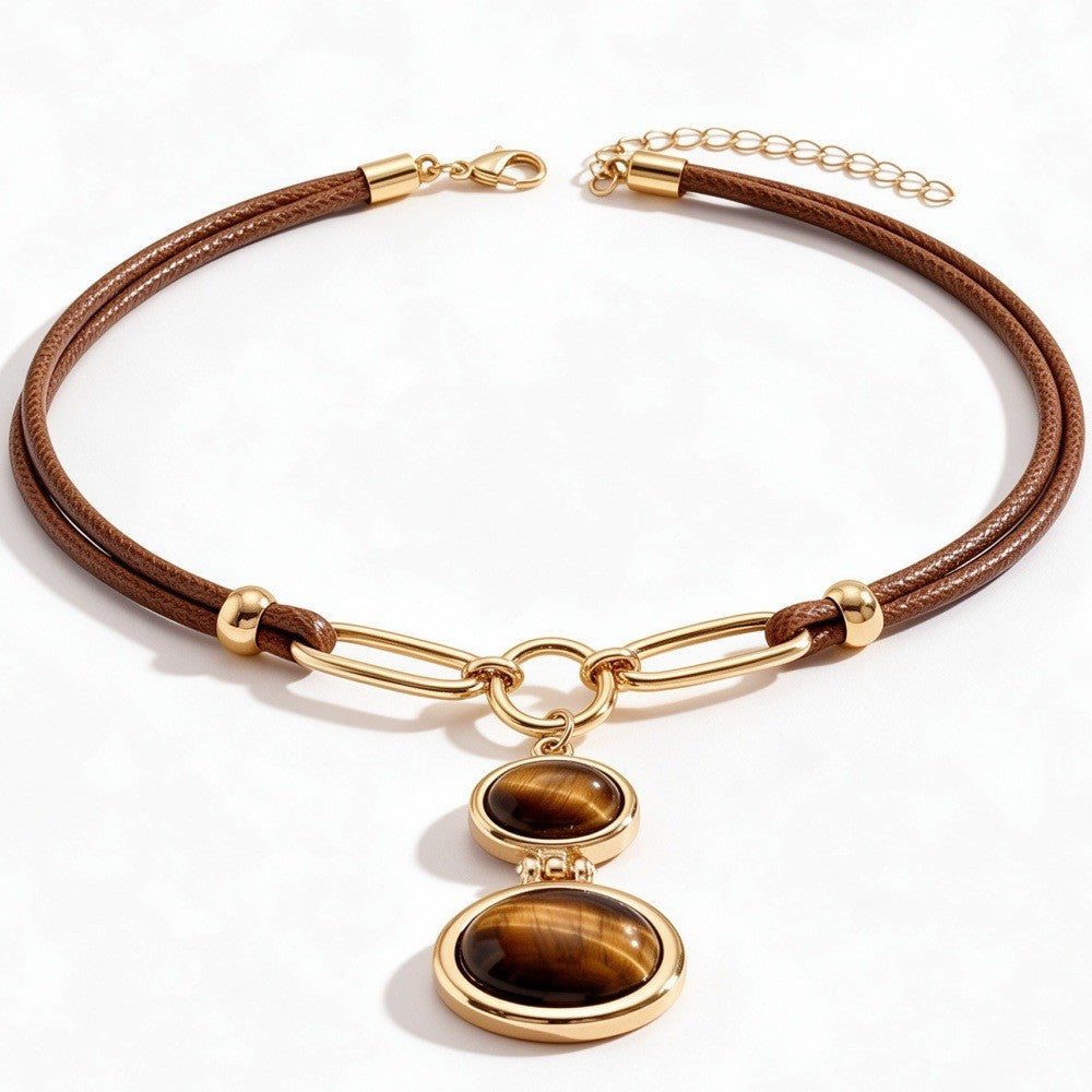 Boho Tiger Eye Double Link Necklace