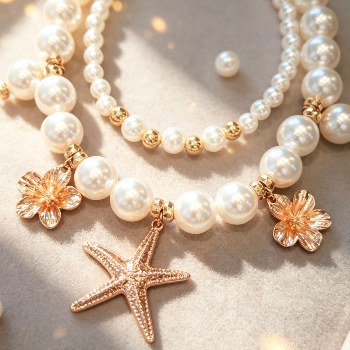 Romantic Layered Pearl Starfish Necklace