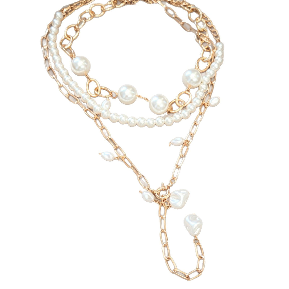 Classy Layered Pearl Lariat Necklace