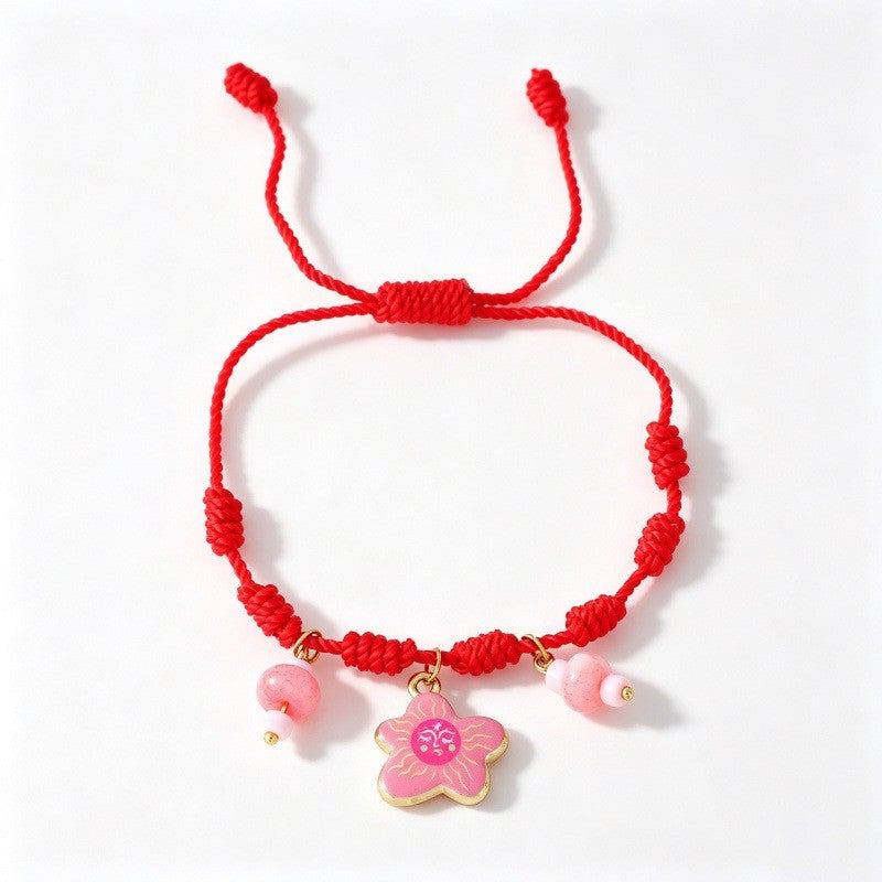 Boho Red Braided Multi-Charm Bracelet
