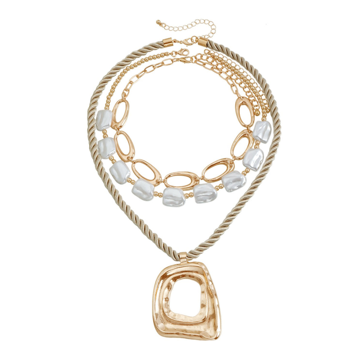 Classy Layered Faux Pearl Geometric Necklace