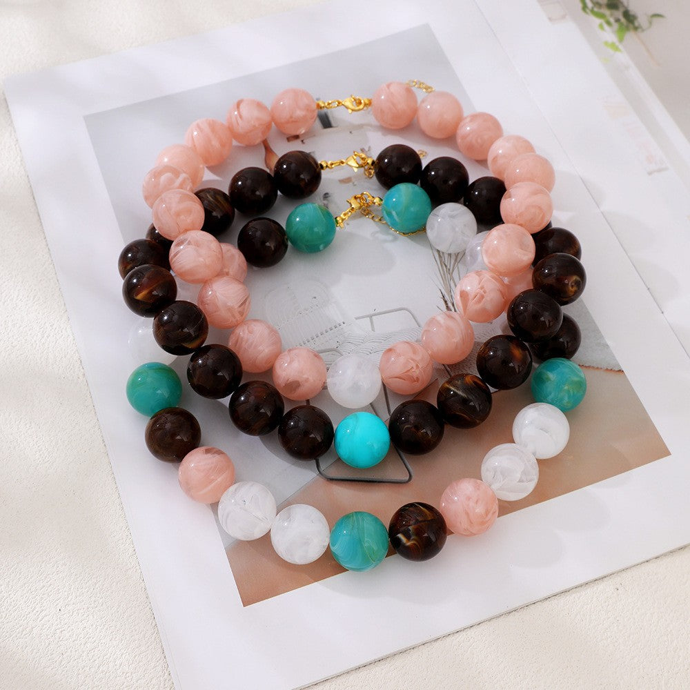 Boho Marbled Resin Beaded Necklace