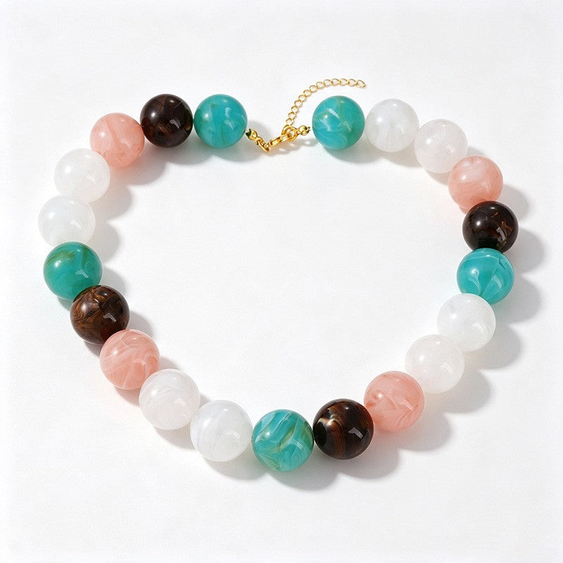 Boho Marbled Resin Beaded Necklace