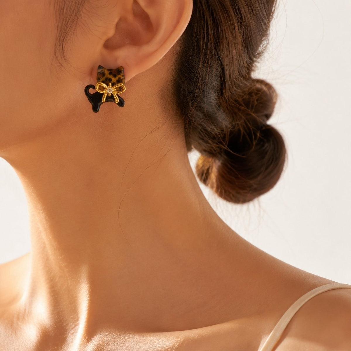 Dainty Leopard Print Cat Stud Earrings