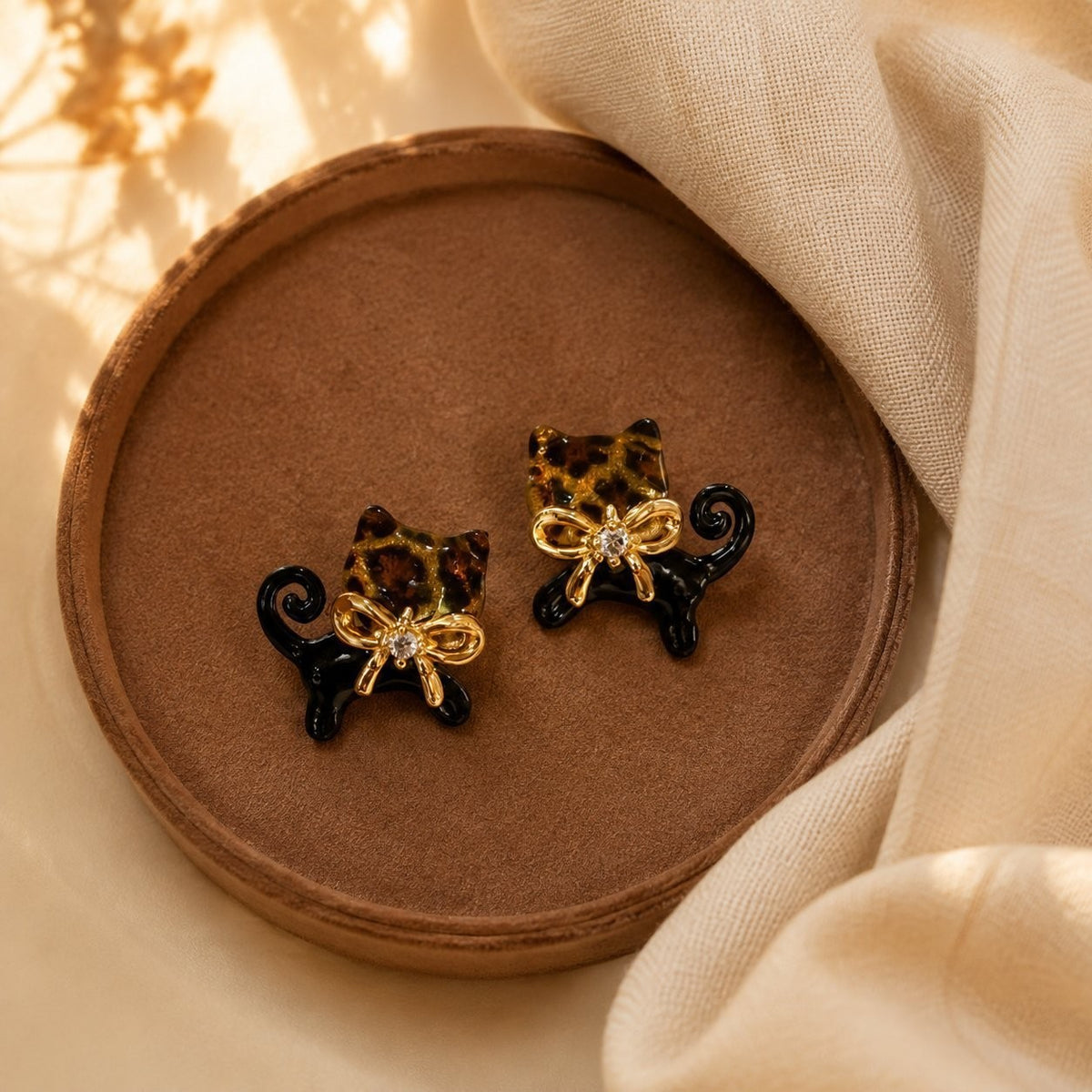 Dainty Leopard Print Cat Stud Earrings