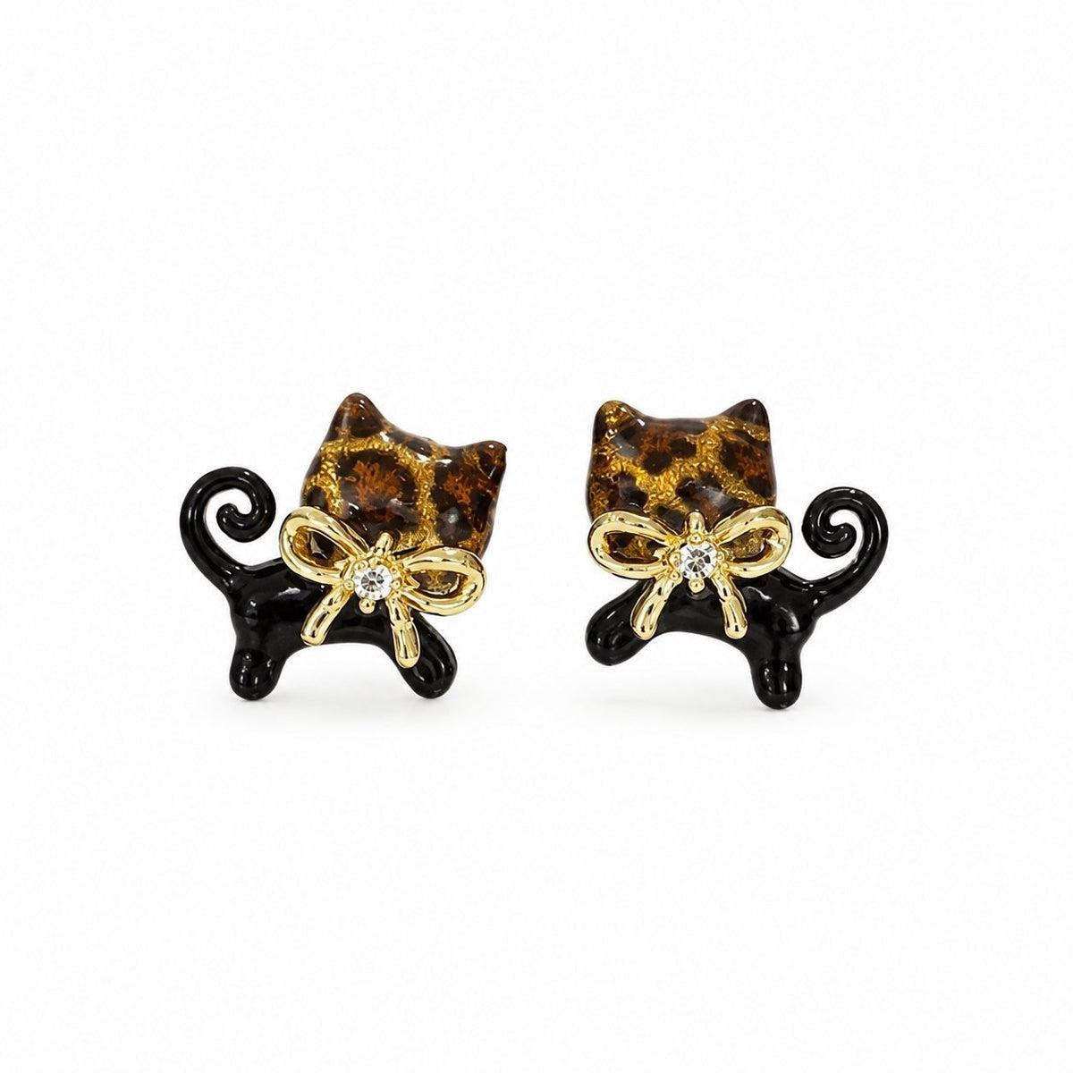 Dainty Leopard Print Cat Stud Earrings