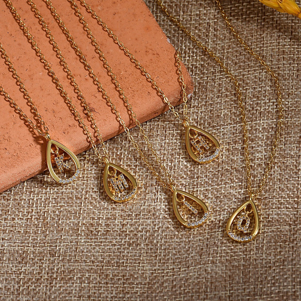 Dainty Paved Teardrop Initial Necklace