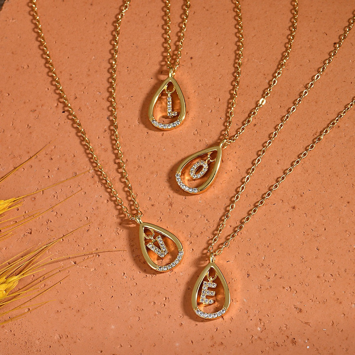 Dainty Paved Teardrop Initial Necklace