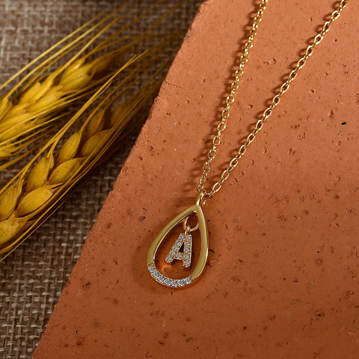 Dainty Paved Teardrop Initial Necklace