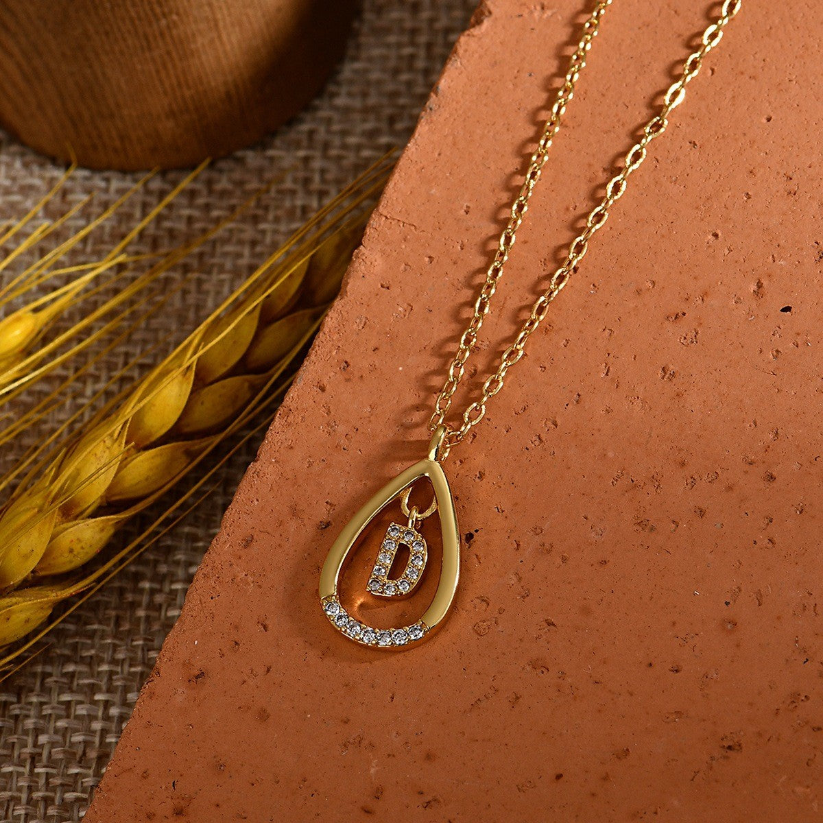 Dainty Paved Teardrop Initial Necklace