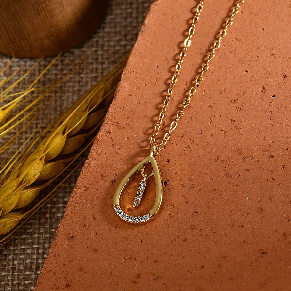 Dainty Paved Teardrop Initial Necklace