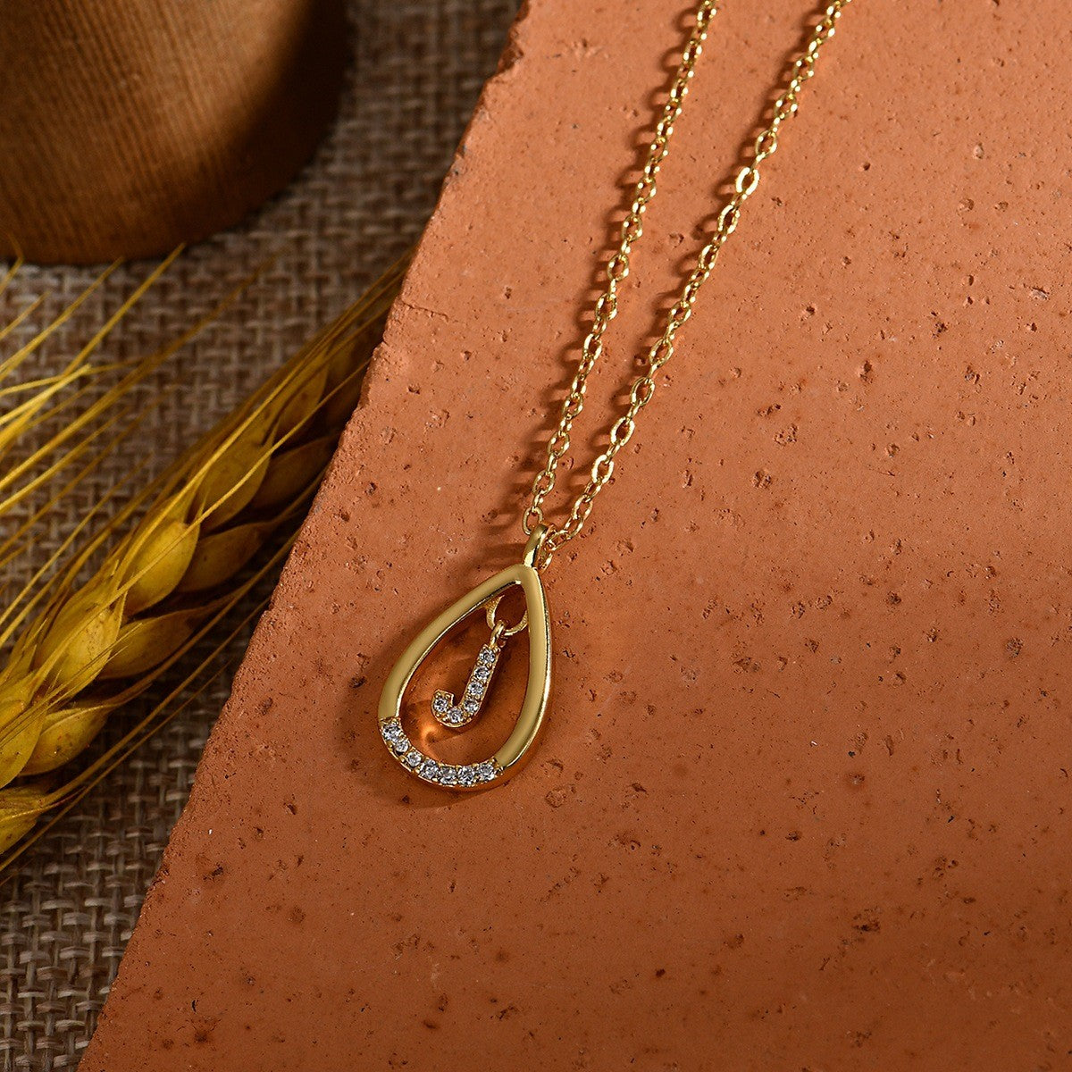 Dainty Paved Teardrop Initial Necklace