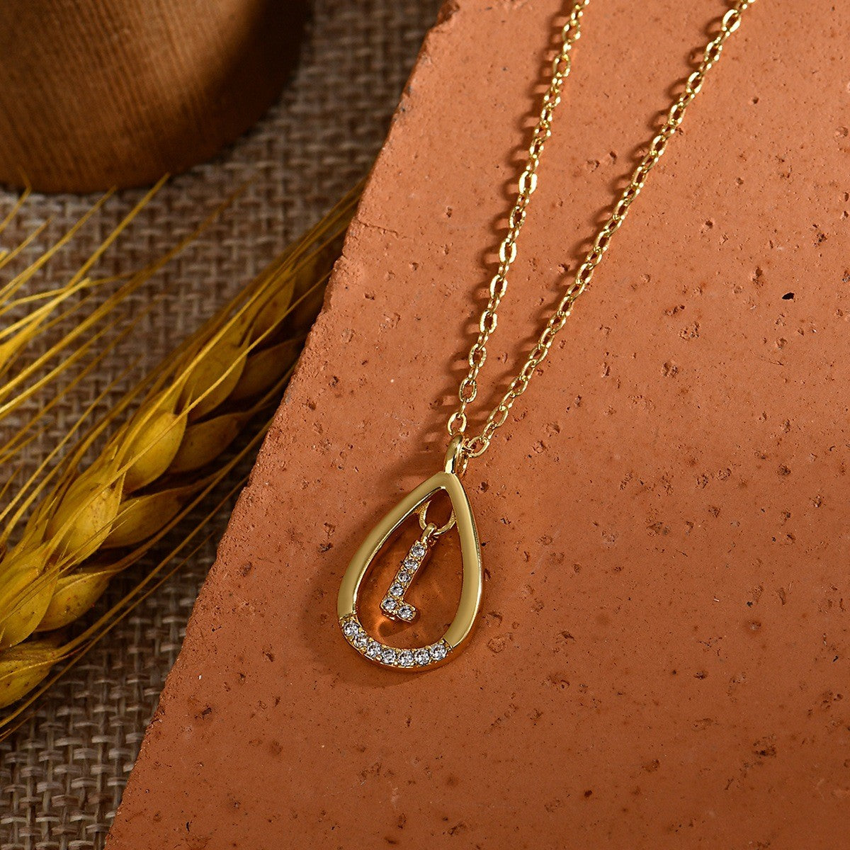 Dainty Paved Teardrop Initial Necklace