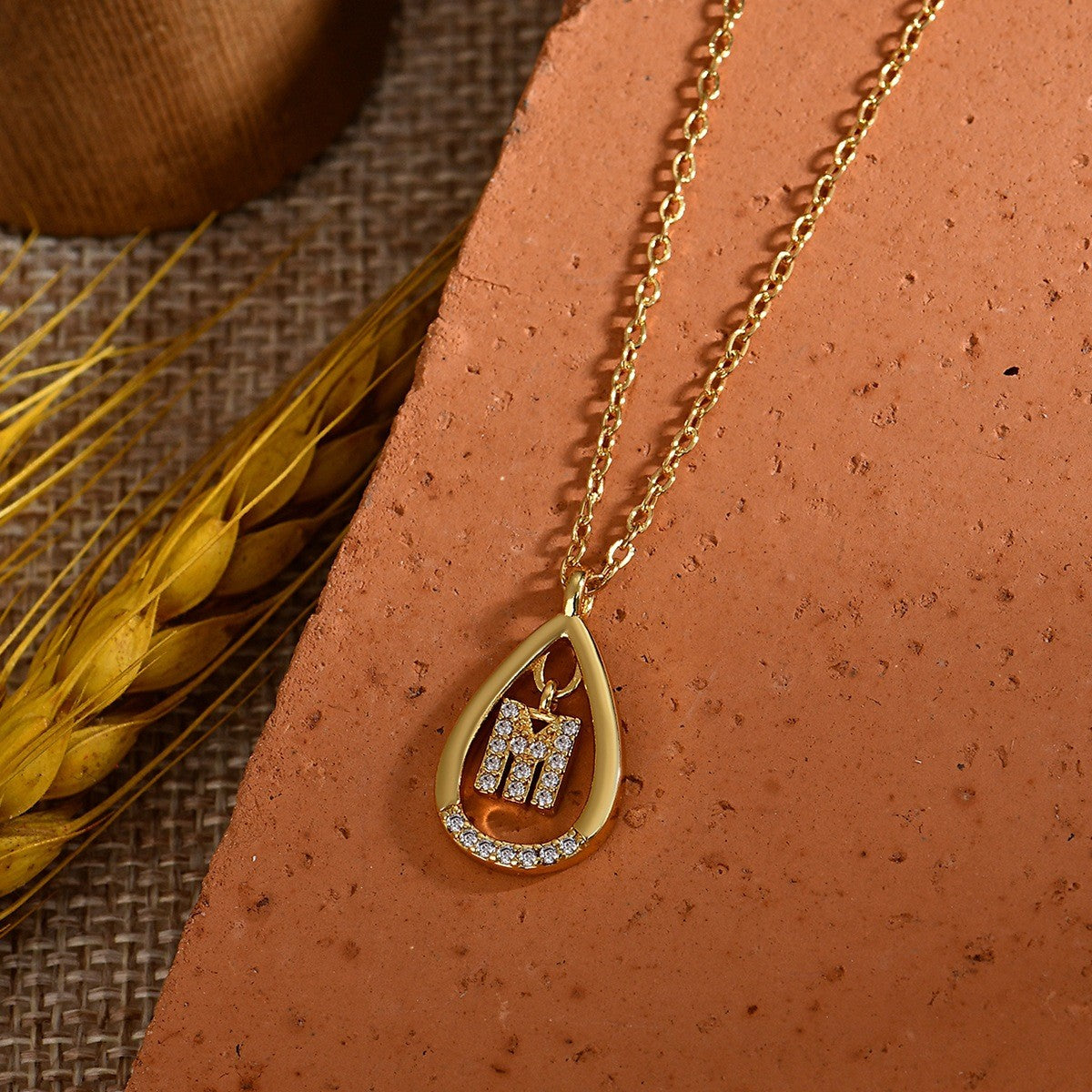 Dainty Paved Teardrop Initial Necklace