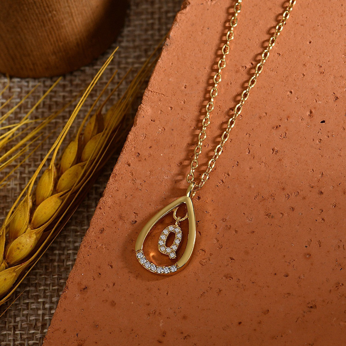 Dainty Paved Teardrop Initial Necklace