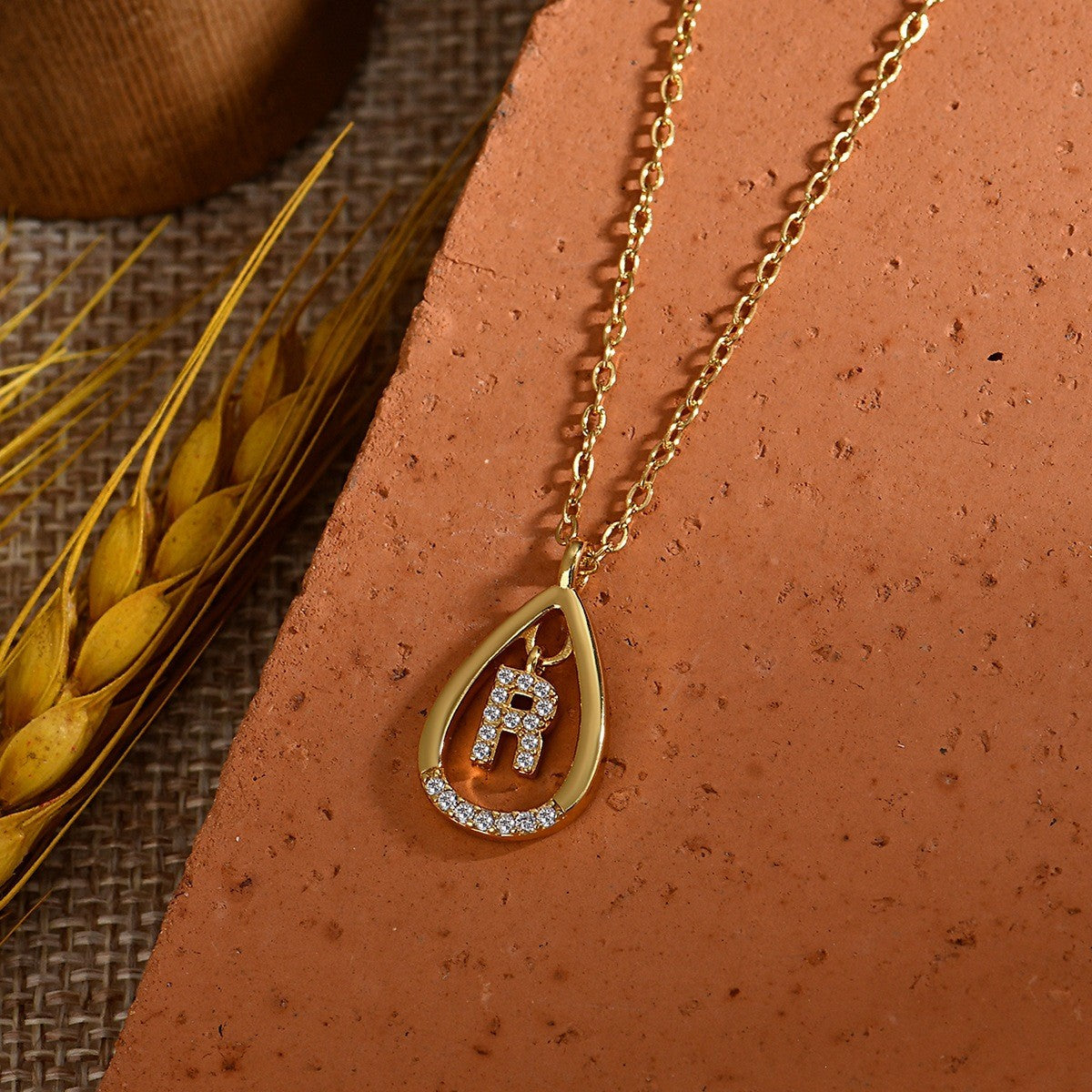Dainty Paved Teardrop Initial Necklace