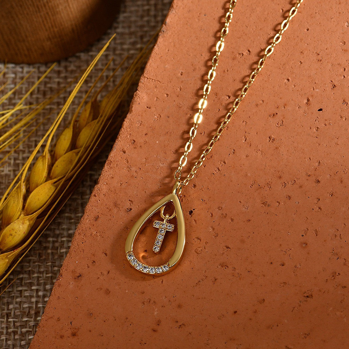 Dainty Paved Teardrop Initial Necklace
