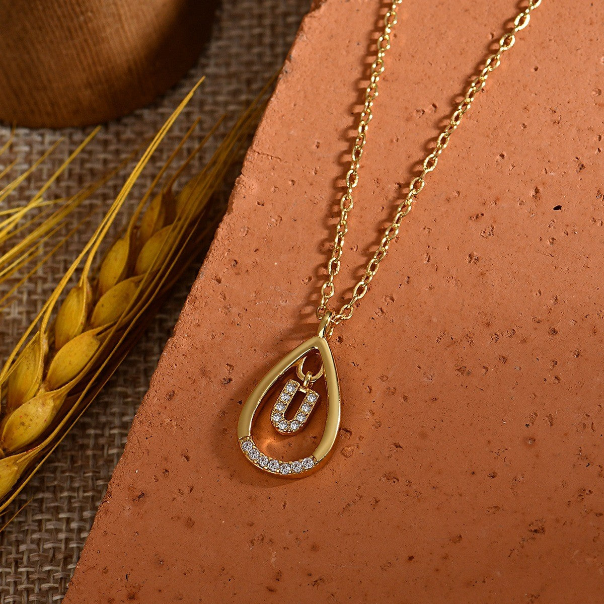 Dainty Paved Teardrop Initial Necklace