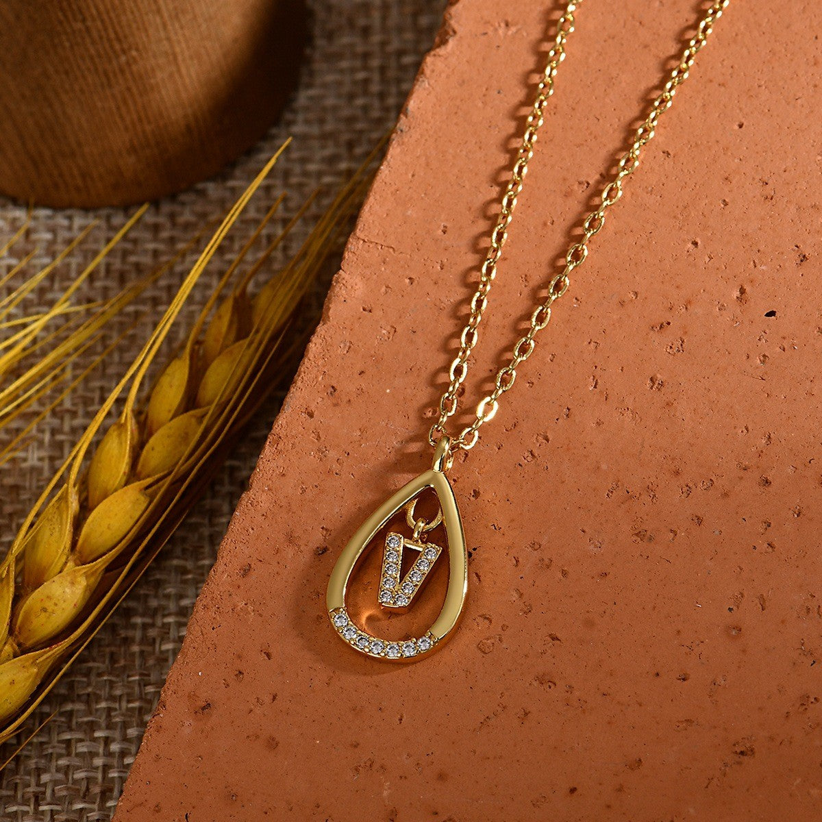 Dainty Paved Teardrop Initial Necklace